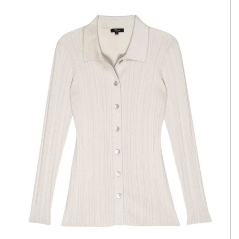 RAILS Aurora Ribbed Cotton Silk Blend Cardigan Top in Canvas - Picture 2 of 10